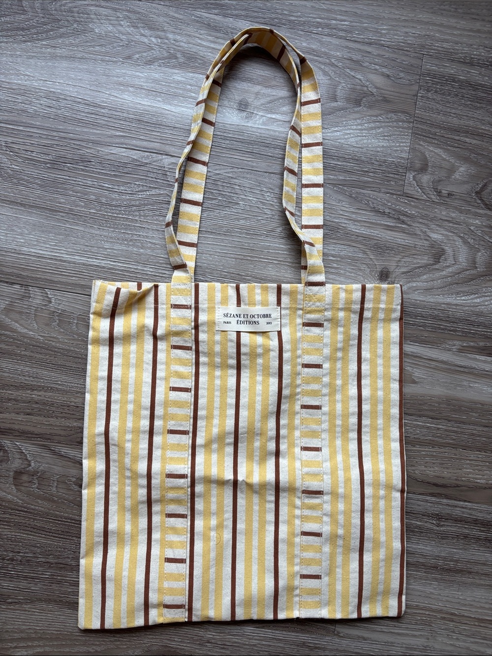 Sézane Striped Canvas Tote — Yellow, White, Brown